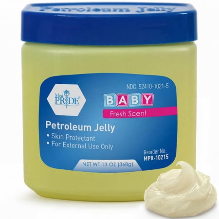 MEDPRIDE Baby Petroleum Jelly 13 Oz Blue – Skin Protectant & Moisturizer for Dry Skin, Diaper Rash, Baby Scented Petroleum Jelly