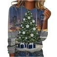 thumbnail image 2 of Uootdi Vintage Christmas Long Sleeve Sweatshirts for Gift Women Funny Cute Santa Claus Shirts Xmas Tree Printed Holiday Pullove r, 2 of 4
