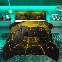 Feelyou 3D Gamepad Player Full Size Comforter Sets for Boys, Glitter Yellow Spider Web Bedding Comforter Set, Modern Gaming Reversible Bedding Sets, Lightweight Room Decor, 3pcs