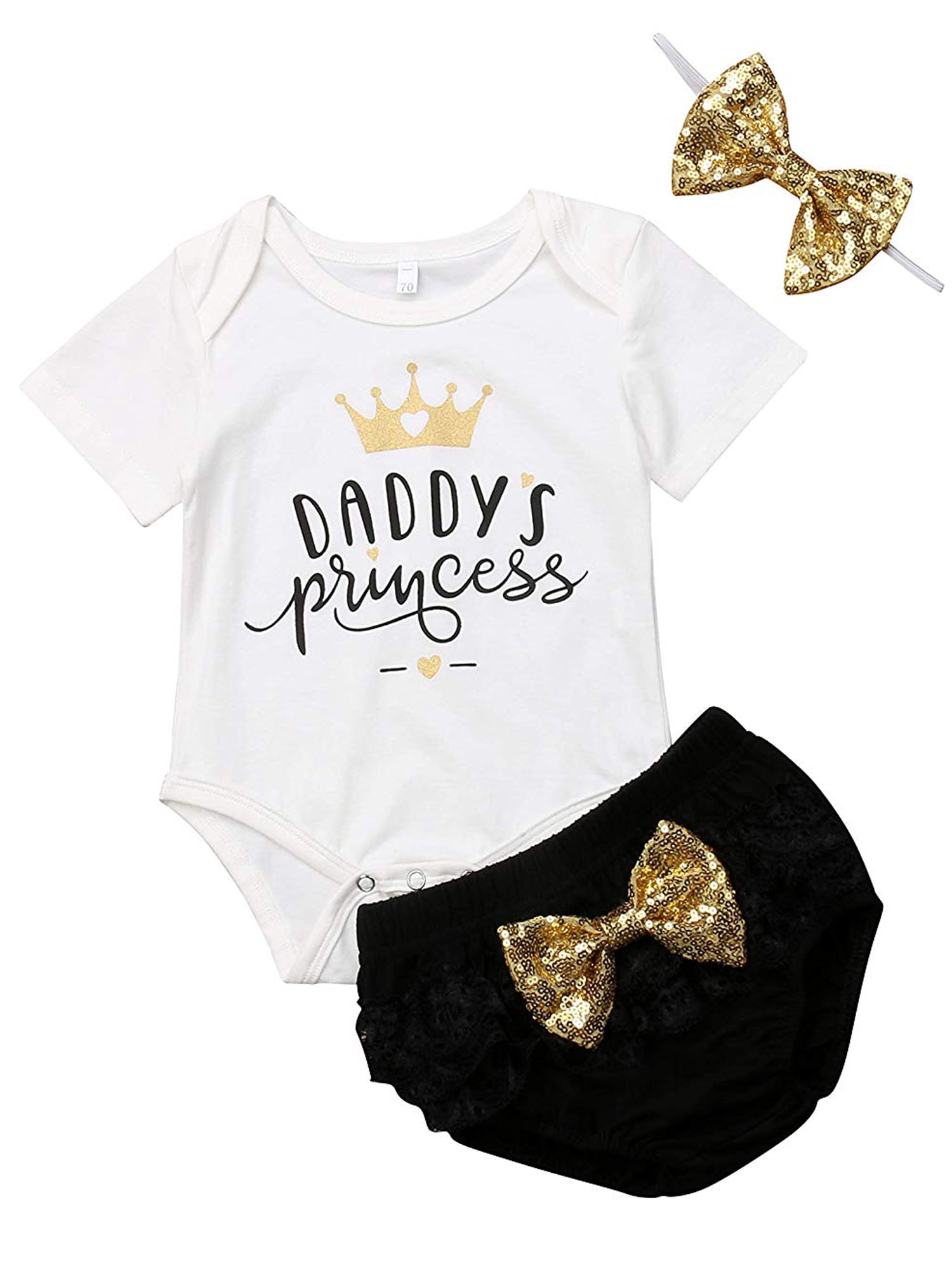 3PCS Cute Newborn Baby Girl Outfits Clothes Tops Romper+Tutu Shorts Pants Set 