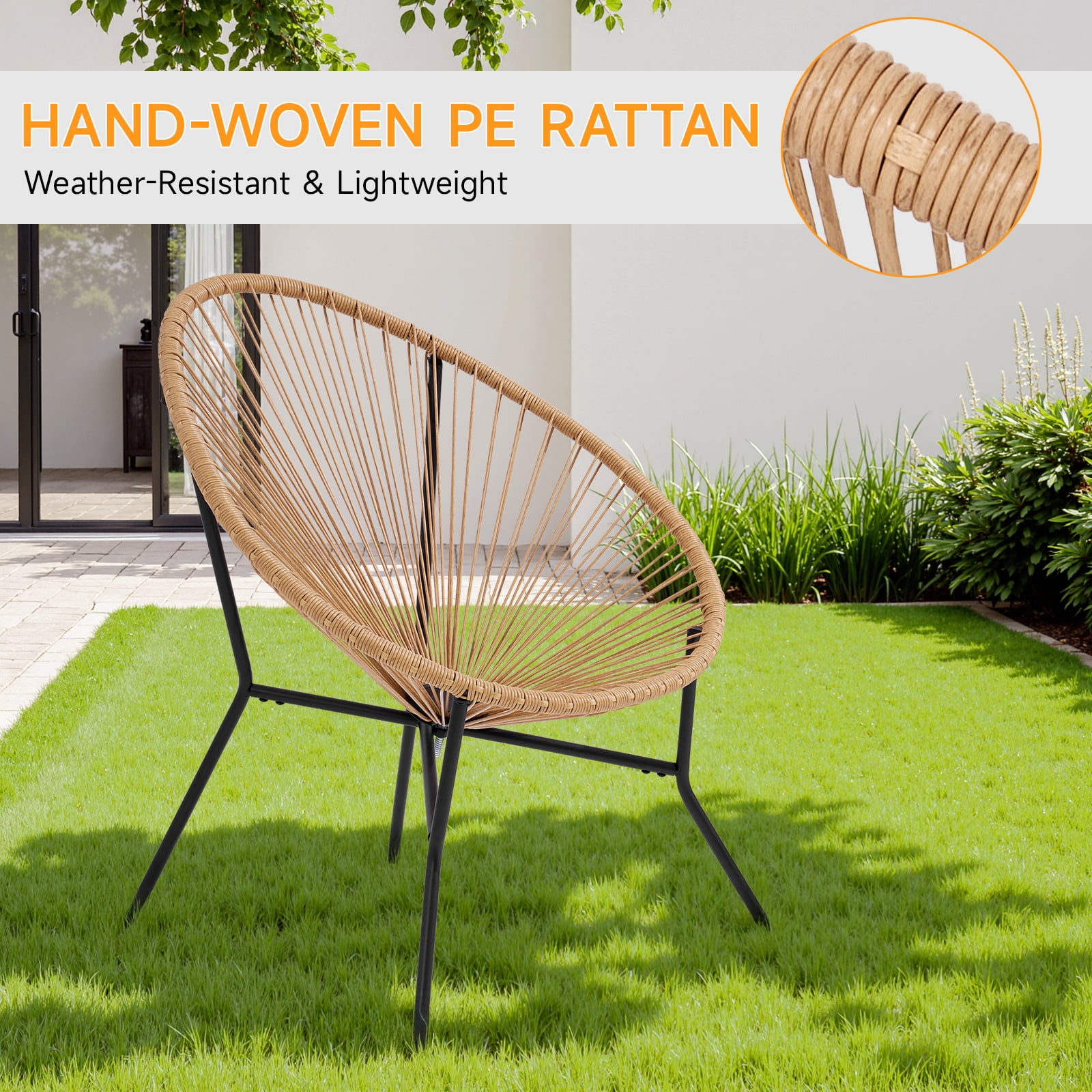 Dovov 3 Piece Patio Acapulco Furniture Bistro Set, Outdoor Bistro Set Acapulco Chairs All-Weather Rattan Wicker Chairs with Plastic Rope and Coffee Table, Beige