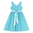 thumbnail image 4 of Manyakai Big Kids Girl's V Neck Bow Sash Wedding Bridesmaid Dance Prom Ball Gown Flower Dress Blue 2, 4 of 7