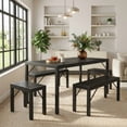 thumbnail image 5 of Aiho 63" Dining Table Set for 6, Kitchen Table with 2 Stools & 2 Benches, Wood Dining Room Dinette Sets with Metal Frame for Breakfast Nook and Small Space - Black, 5 of 6