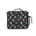 thumbnail image 3 of Astronaut and Planet Black Pattern Insulated Lunch Bag with Shoulder Strap and Bottle Holder,Bento School Lunch Bag Box,11x9.5x3.5 Inches, 3 of 5