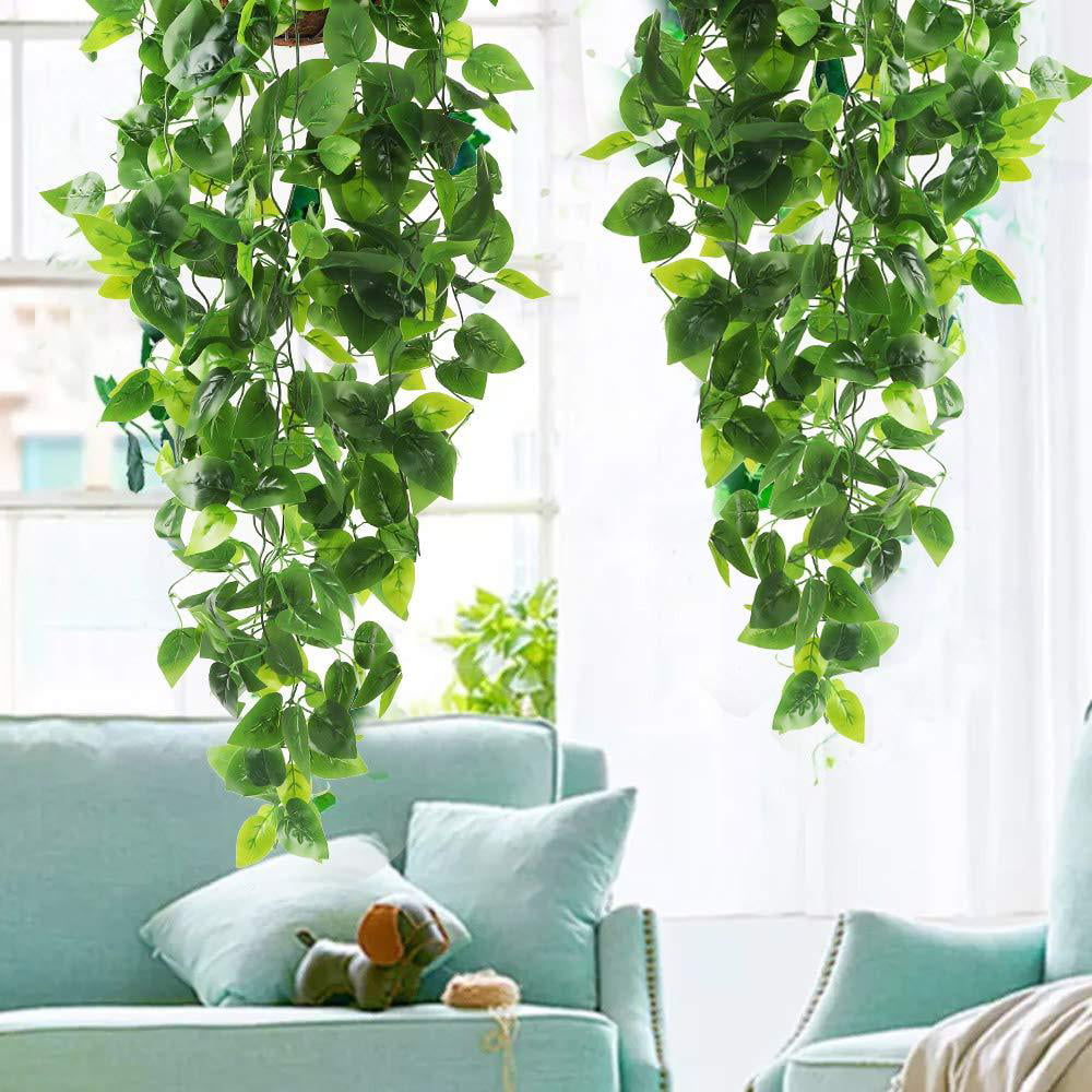 Sufanic Artificial Hanging Plant,2Pcs Fake Plants Fake Ivy Vine Fake Ivy Leaves Kitchen Plants for Wall House Room Garden Wedding Garland Indoor