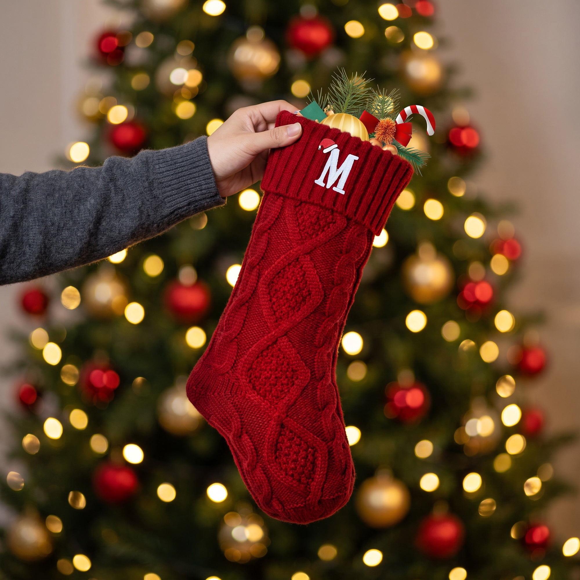 Unique Bargains Canine Bone Christmas Stocking Luxury Puppy Holiday Keepsake Sack Red Letter M 17"
