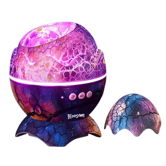 Lampara Bloosom Proyector De Galaxias Forma De Huevo Con Bluetooth Morado