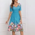 thumbnail image 5 of QUNYINEY Flowy Womens Dresses Casual Floral Long Summer Short Sleeve A Line Dress Beach Vacation Slim Fit V Neck Dresses, 5 of 5