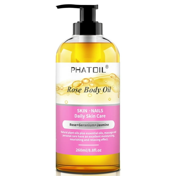 PHATOIL Rose Formula Skin Therapy Moisturizing Body Oil with Vitamin E, Rose Fragrance, 8.8 Ounces