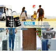 TSA Lock, AMIR TSA Approved Lock 3 Digit Combination Padlock Security Lock TSA Locks for Luggage Travel Business Trip 2 Packs