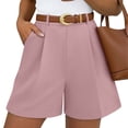 thumbnail image 2 of Women's High Waisted Pleated Dress Shorts Casual Business Wide Leg Tailored Short Pants With Belt Pockets, 95% Polyester, 5% | VerBelle,Pink L, 2 of 9