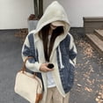thumbnail image 4 of USSUMA Jeans Jacket for Women Winter Hooded Fleece Lined Thick Warm Loose Drawstring Windproof Denim Outwear for Weekend Outing Adventure Travel Trip XXL Blue, 4 of 7