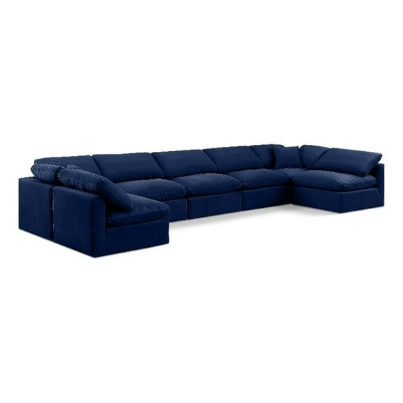 Meridian Furniture Indulge 234" Velvet U-Shaped Modular Sectional in Navy