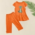 thumbnail image 5 of Nrmvnmi Girls' Casual Summer Set Cute Dinosaur Print Short Sleeve Shirt Swing Hem Tunic Top + Elastic Waistband Capri Pants 2 PCS Set Summer Suit, 5 of 5