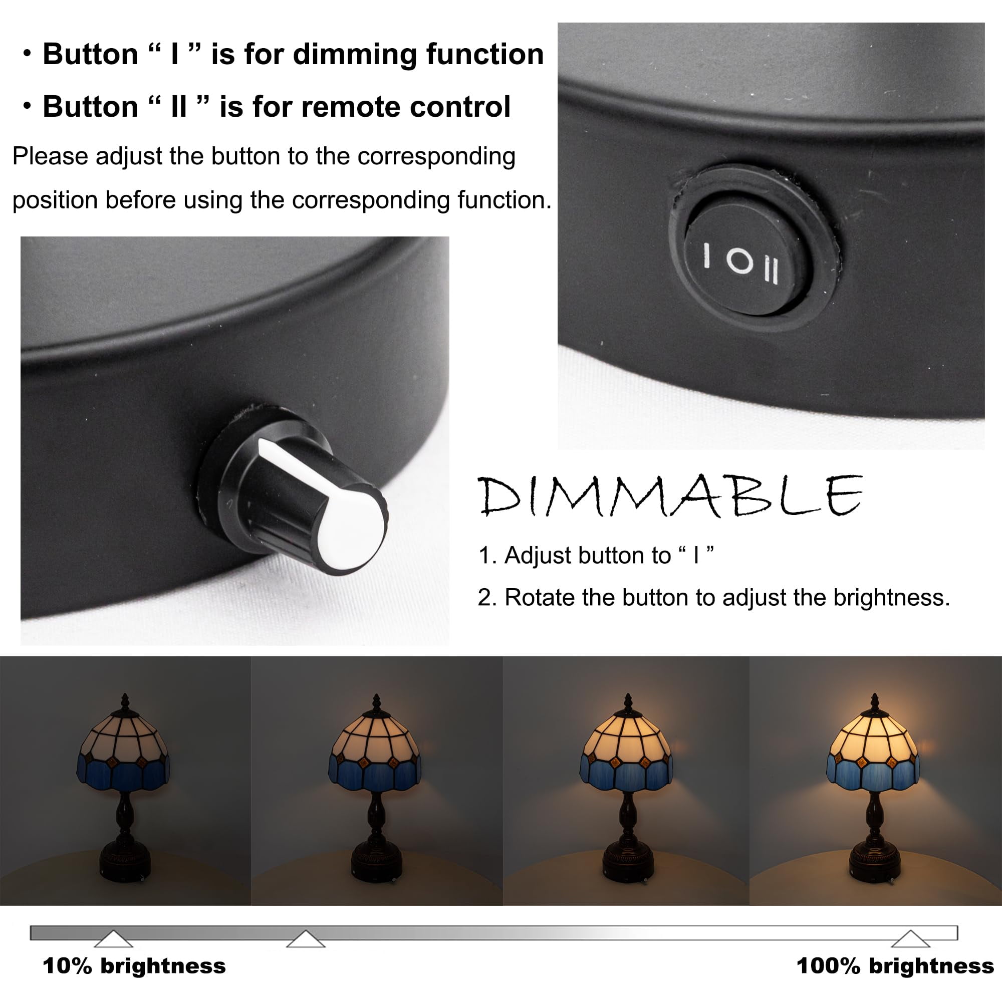 Kiven Cordless Table Lamp, Dimmable Bedside Lamps for Nightstand with Glass Lampshade, Tiffany-Style Rechargeable Desk Lamp for Reading Home Decor Bedside,1-Light