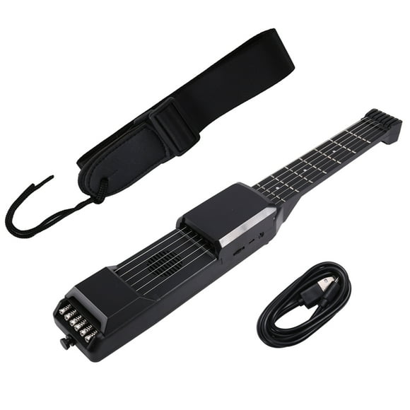 Smart Electronic Digital Guitar Practice Mini Educational Guitars Stringed Instrument Chord Trainer Pocket Guitar 7 Fret,1 * Electric guitar 1 * Charging cable,Black