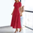 thumbnail image 2 of Women's long dress, short-sleeved, V-neck, hollowed-out A-line, long, flowing beach vacation dress, 2 of 5