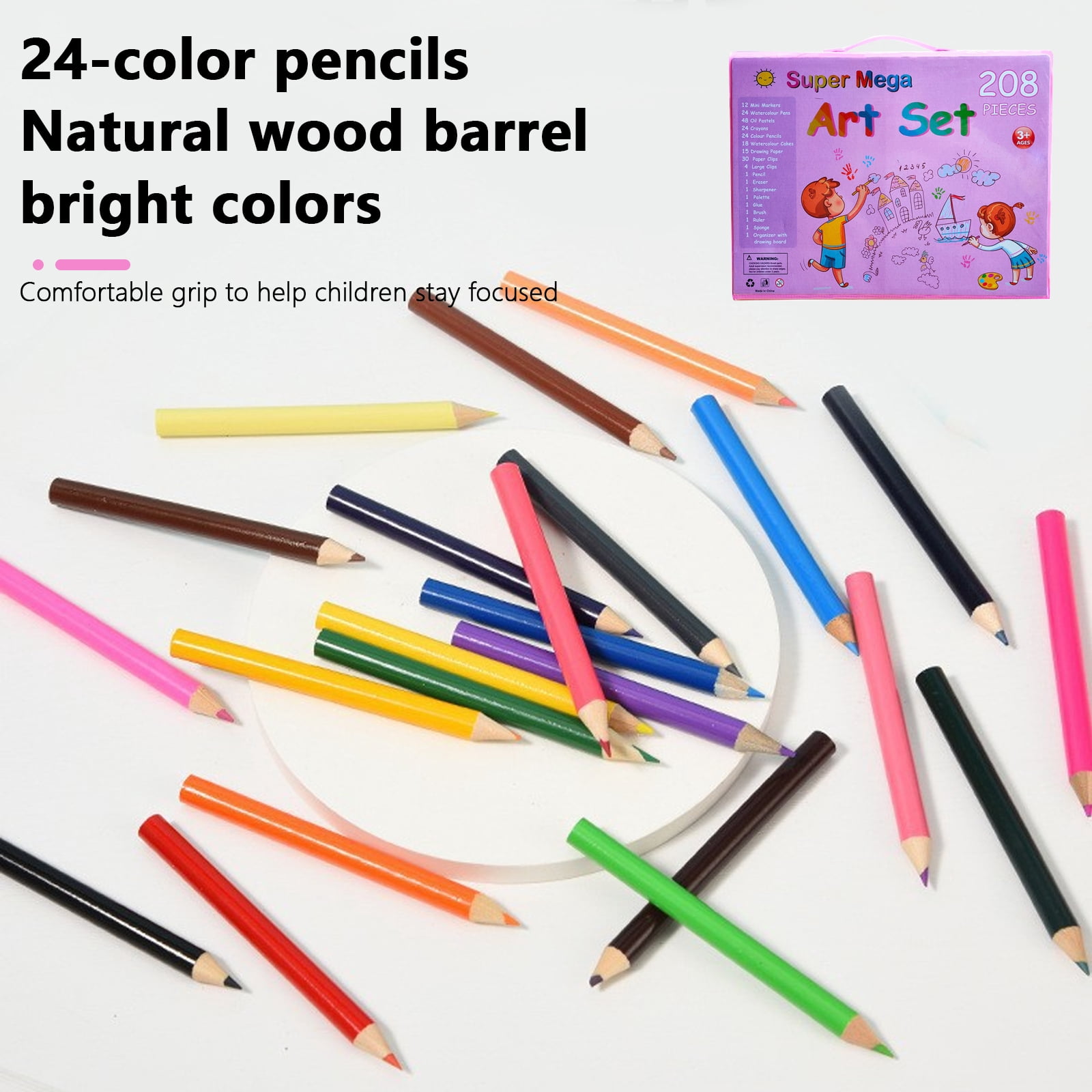 Aniceparthy 208 PCS Art Supplies Drawing Art Kit for Kids Adults with Double Sided Trifold Easel Art Kit Colored Pencils,Crayons,Oil Pastels,Watercolor Pens,Gifts for Girls Boys,Teens,Beginners,Pink