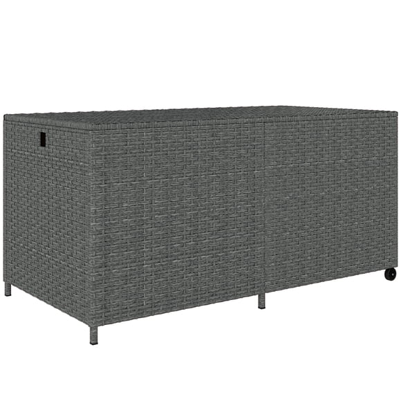 Outsunny 162 Gallon Rattan Deck Box with Wheels and Waterproof Liner