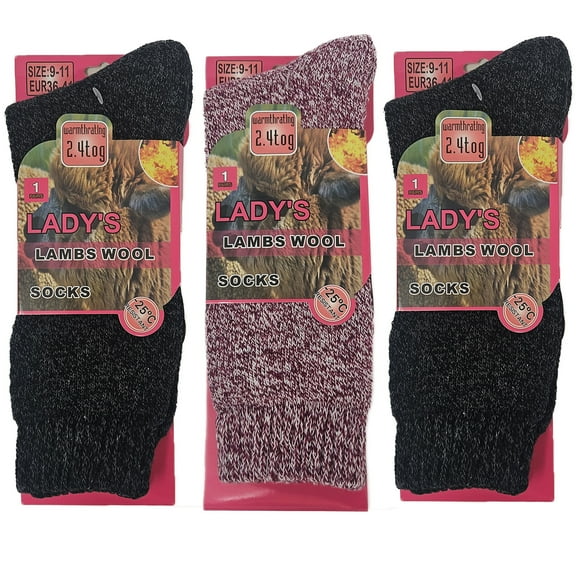iBerryNY Women’s Marled Lambs Wool Thermal Socks – Warm Winter Cold Weather Cozy Boot & Hiking Socks, 3-Pack