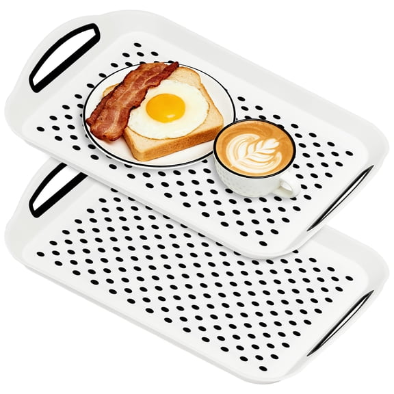 Non Slip Lap Trays with Handles,Set of 2 Food Trays for Eating on Couch,Dishwasher Safe Rectangular Serving Trays for Dinner,Breakfast & Snacks (White)