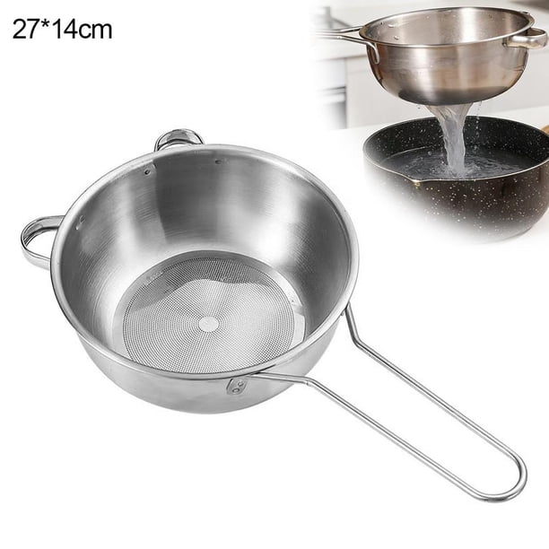 Large Stainless Steel Colander with Handle - Fine Mesh Strainer for Draining Pasta, Rice, Juice, Flour, and Cooking Oil - Kitchen Sieve for Washing Fruits & Vegetables