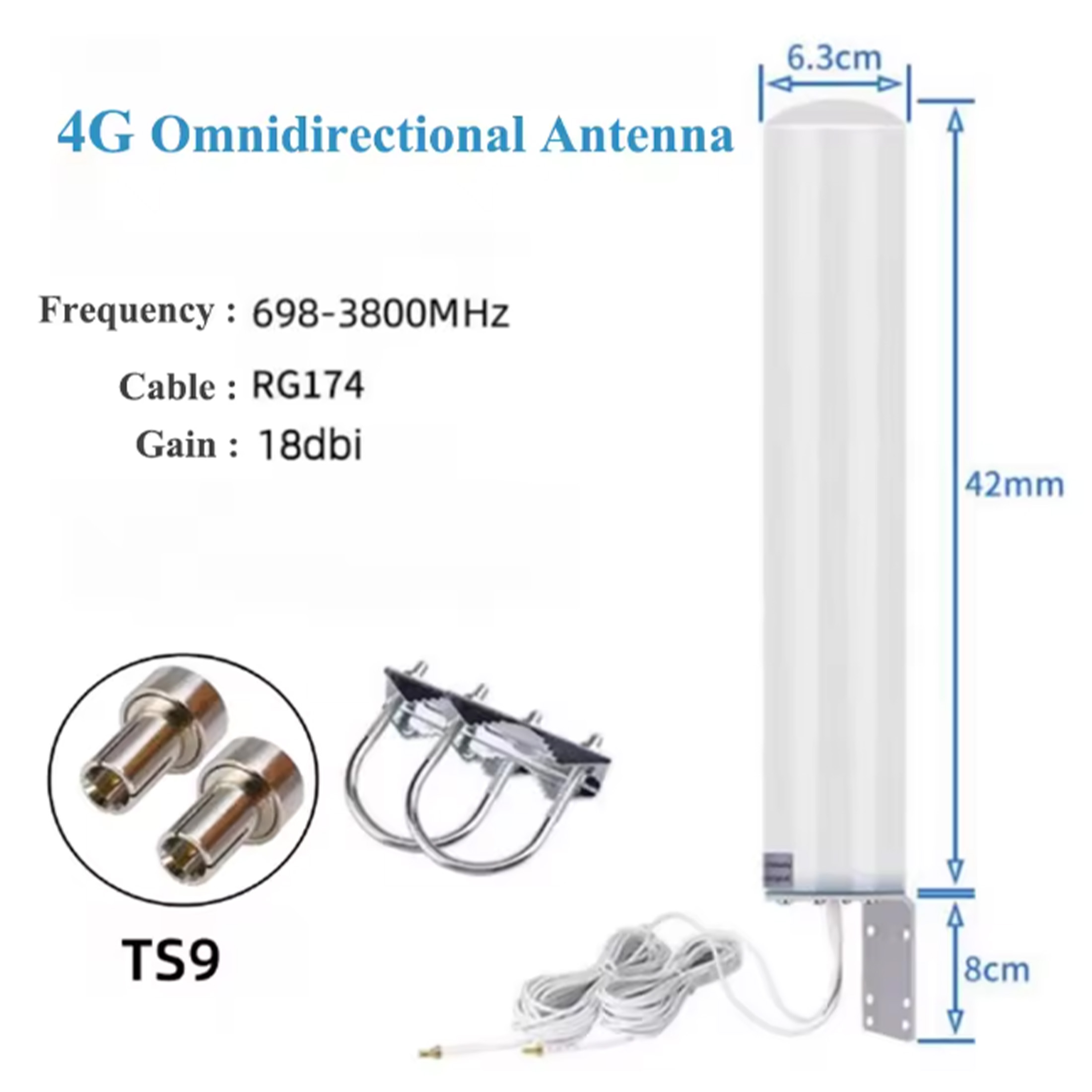 18dBi High Gain 4G/5G Wideband Omnidirectional Antenna IP67 Waterproof Full 360 Coverage Cost-Effective Signal Booster,With 5m