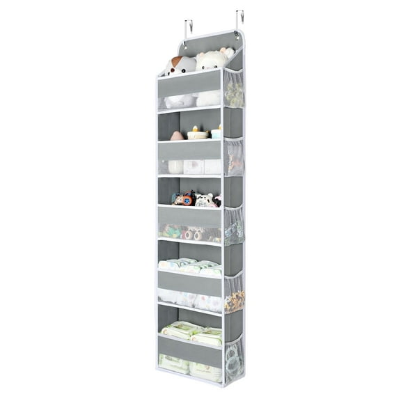 Pocket Hanging Organizer, Delamu 5-tier Over the Door Organizer for Diapers & Toys, Closet Door Organizer, Gray