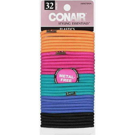 Conair Styling Essentials Neon No Metal Elastics, 32 Pack