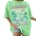 thumbnail image 2 of TrendOFT Oversized Graphic Tees for Women Hawaii Beach Floral Print Short Sleeve Shirts Casual Holiday Cute Summer Tops Light Green XXL, 2 of 4