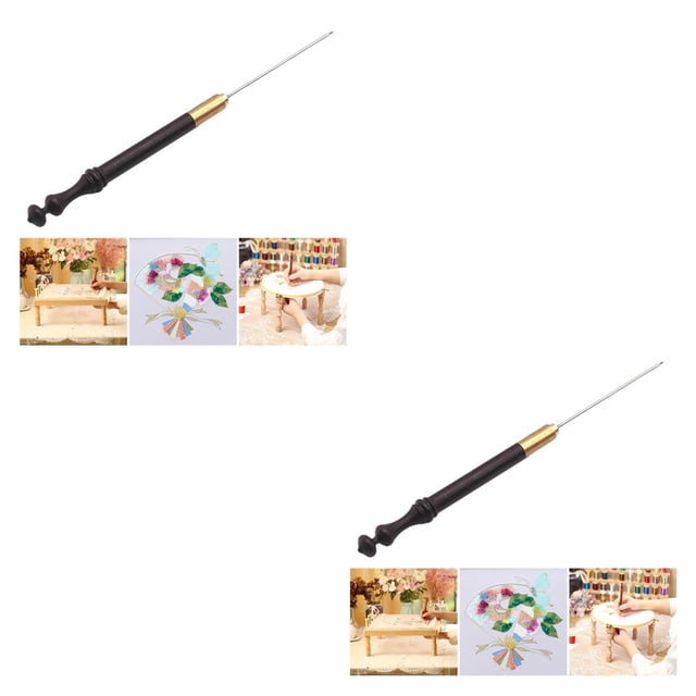 Yuarrent French Embroidery Crochet Tool Kit Wood Beads Handle Sequin 2piezas 0.8 mm