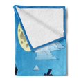 thumbnail image 2 of Vintage Boat Soft Flannel Fleece Throw Blanket, Pirate Ship Moonlight Skull Flag Scary Island Dead Bones, Cozy Plush for Indoor and Outdoor Use, 60" x 80", Pale Yellow Azure Blue, by Ambesonne, 2 of 5