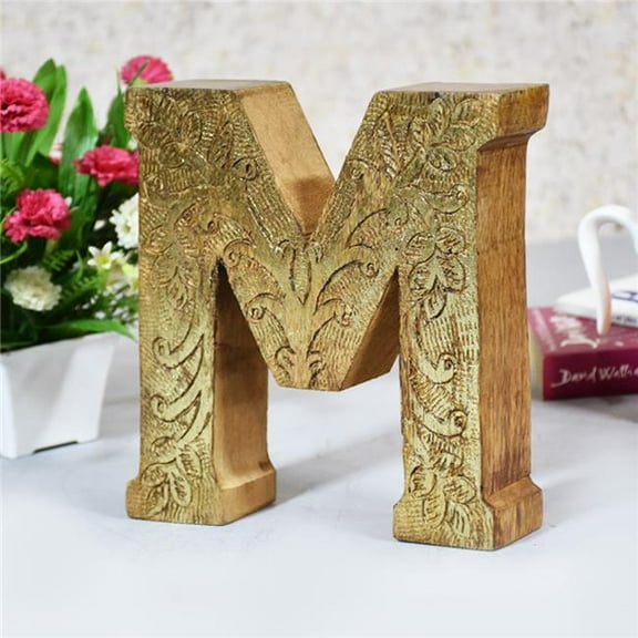 M Alphabet Handmade Letter Block Eco-Friendly Wall Decor, Natural Gold Foil