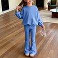 thumbnail image 5 of CPNG Girls' Outfits Children's Solid Color Long Sleeved Round Neck Pullover Top and Flared Pants 2 Piece Set(Sky Blue,3-4 Years), 5 of 6