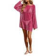 thumbnail image 2 of Yteetum Women's Swimsuit Cover Up Summer Crewneck Hollow Out Off Shoulder Bathing Suit Coverup Dresses Casual Solid Loose Round Neck Breathable Travel Vactaion Beach Dress, 2 of 6