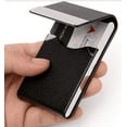 thumbnail image 1 of Estuche elegante de metal para tarjetas de visita, tarjetero de piel con cierre magnético para hombres y mujeres, monedero compacto para tarjetas profesionales, color negro, 1 of 6