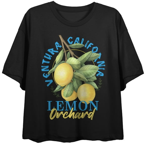 Ventura California Lemon Orchard Women's Black Cropped Tee-Medium