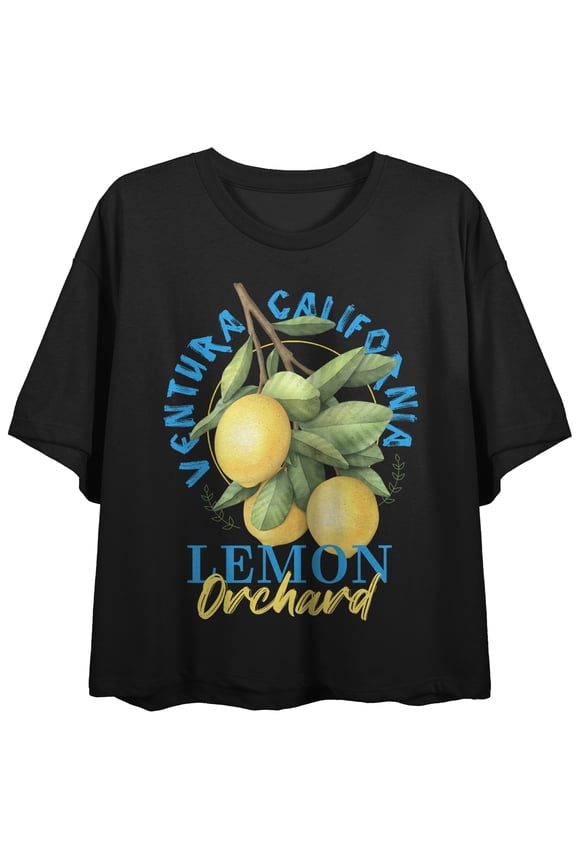 Ventura California Lemon Orchard Women's Black Cropped Tee-Medium