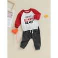 thumbnail image 3 of Bagilaanoe 2Pcs Toddler Baby Boy Valentine's Day Clothes Letter Print Long Sleeve Sweatshirt Tops + Sweatpants 6M 12M 18M 24M 3T Kids Fall Pants Set, 3 of 8