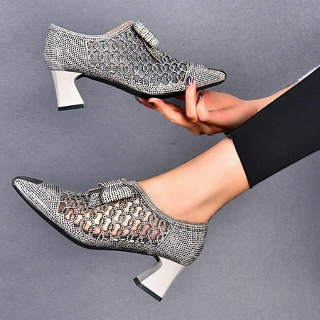 

Byte Legend Women s Rhinestone Cutout Chunky Heel Shoes
