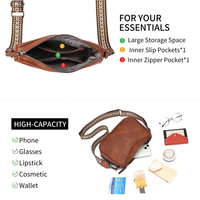 GAEKEAO Women's Shoulder Bag, Medium Handbag, Women's Leather Crossbody Bags with Adjustable Coloured Strap