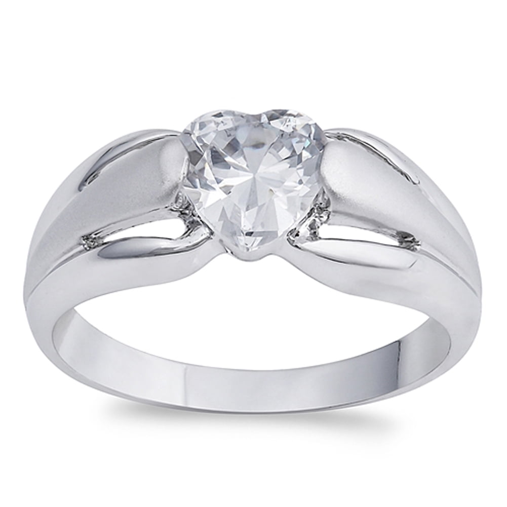 CHOOSE YOUR COLOR White CZ Heart Solitaire Promise Ring .925 Sterling Silver Band Female Size 5