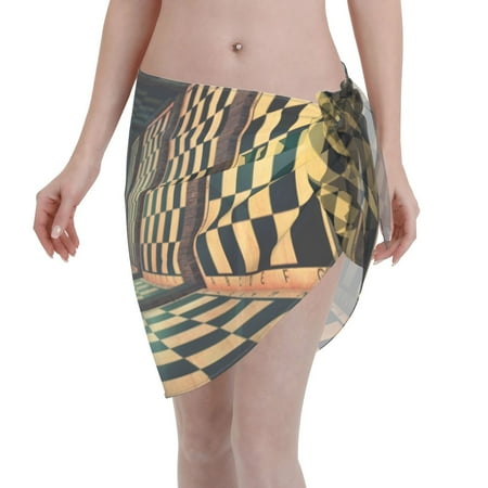 Ocsxa 3d Abstract Chess Boar Print Sarong Coverups For Women Bathing Suit Wrap Swimsuit Skirt Beach Bikini Cover Up Swimwear