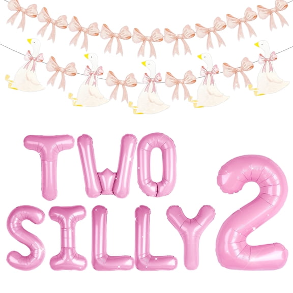Two Year Anniversary Pink Goose And Bow Themed Party Decor Kit Letter Foil Balloons And Animal Bunting Garland For Sweet Milestone Celebration Parties