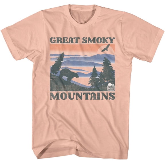 National Parks Gsm Bear And Mtns Peach Adult S/S Tshirt 2Xl