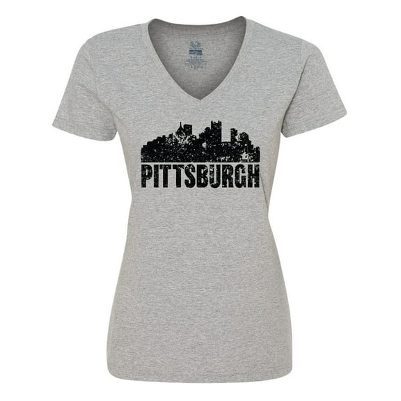 Inktastic Pittsburgh Skyline Grunge Women's V-Neck T-Shirt