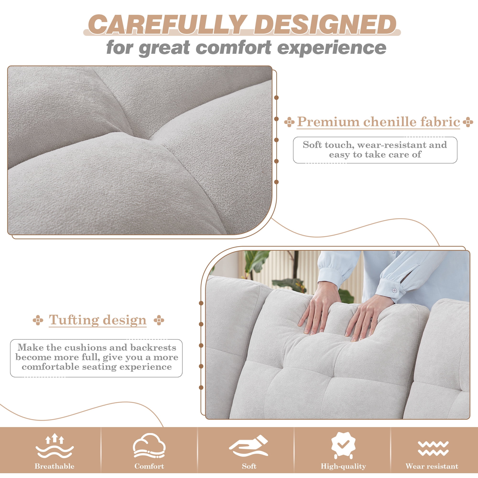Lunale Convertible Sofa Bed with Reversible Storage Chaise, Sleeper Sectional Sofa with USB Charging Ports, L-Shaped Sectional Sofa for Apartment, Light Gray Chenille