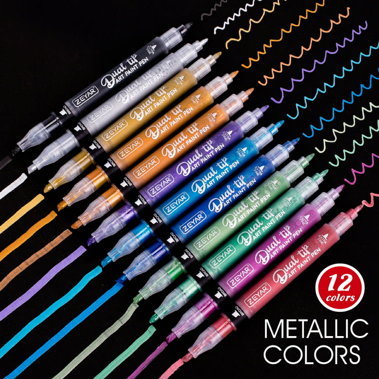 ZEYAR Dual Tip Acrylic Paint Pens 24 Colors, Board and Extra Fine Tips,  Patented Product, AP Certified, Waterproof Ink, Works on Rock, Wood, Glass,  Metal, Ceramic and More (24 Colors) 