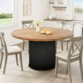 thumbnail image 4 of 47" Round Dining Table for 4-6, Industrial Waveform Metal Base, 350lb Capacity, Scratch-Resistant Top – Kitchen or Dining Room Centerpiece – Black / Grey / Brown, 4 of 9