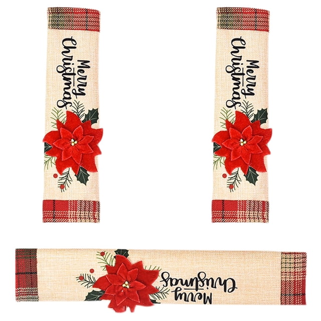 CIMAXIC christmas 3pcs Flower Patterned Fridgerator Handle Covers Protective Microwave Door Handle Cover Oven Door Handle Protector Christmas Decorations for Home (Flower Pattern)